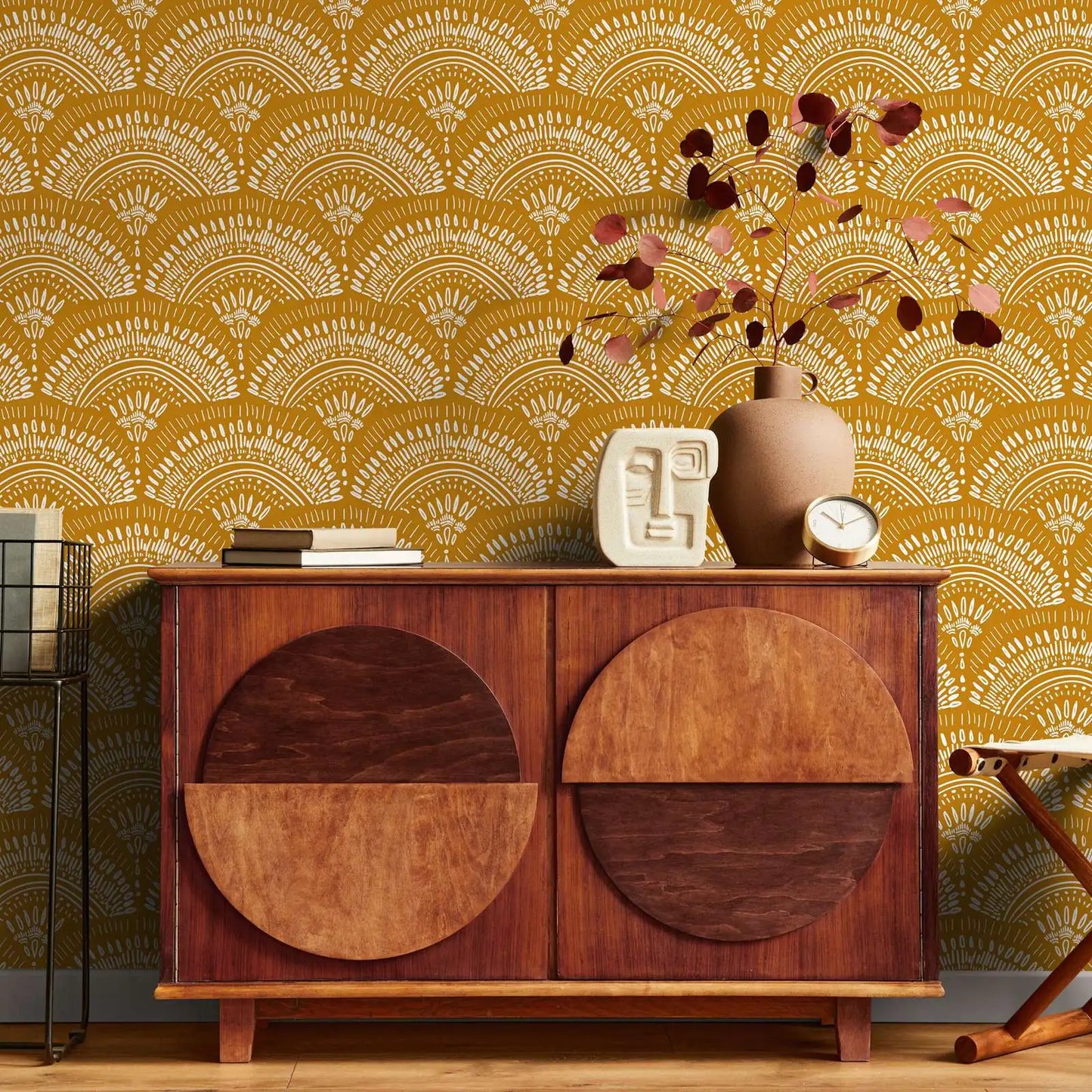 bohème chic papier peint jaune moutarde