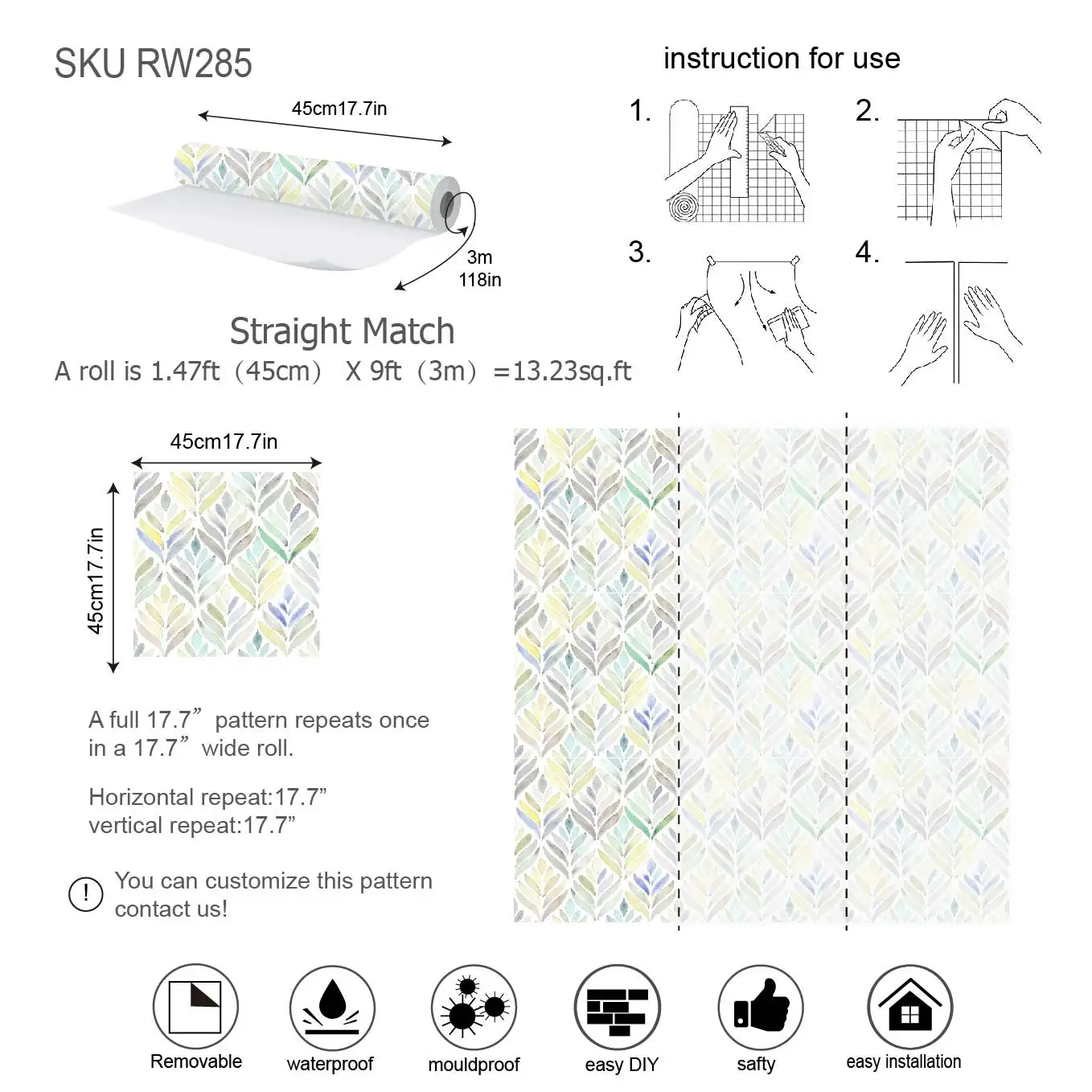 chambre papier peint feuillage - 3mx45cm