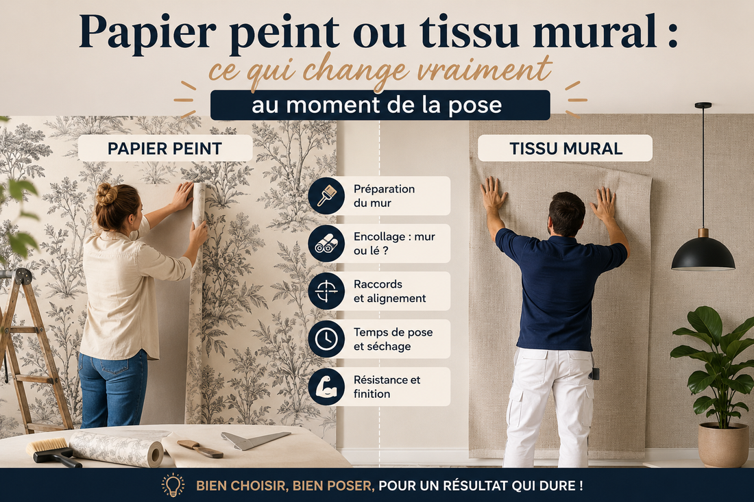 Papier peint ou tissu mural : ce qui change vraiment au moment de la pose