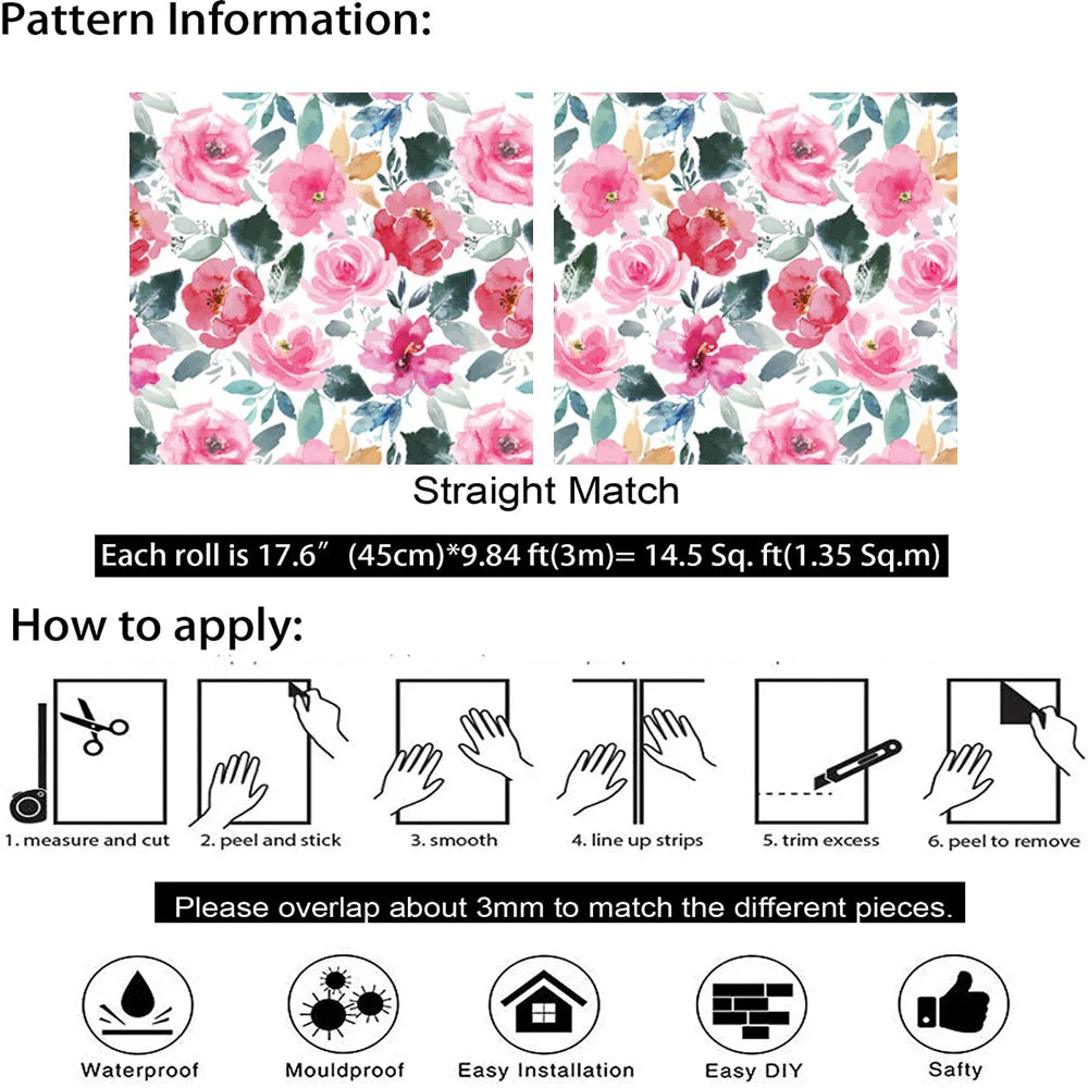 papier peint fleur - 45cmx300cm