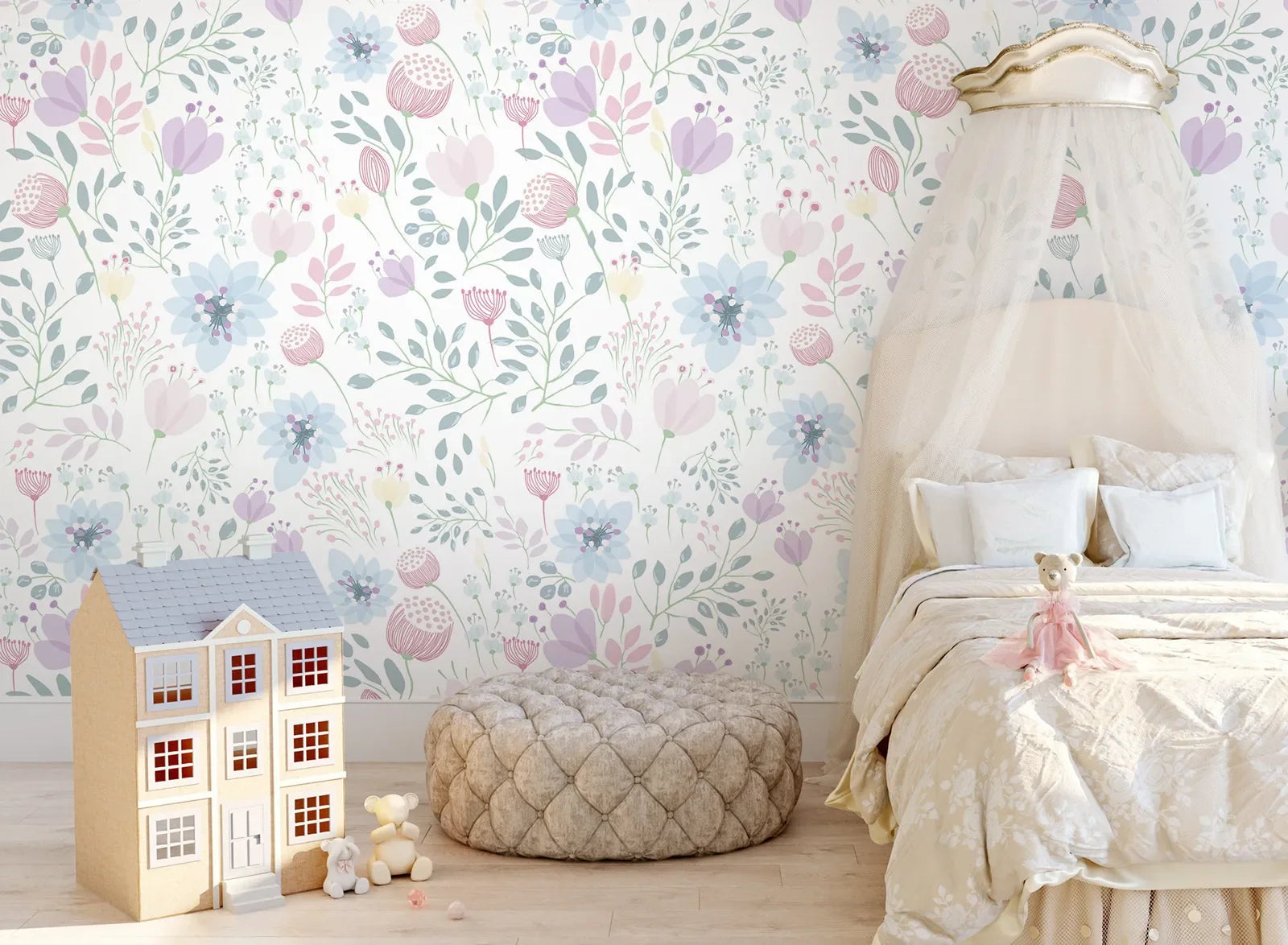 papier peint fleuri chambre fille