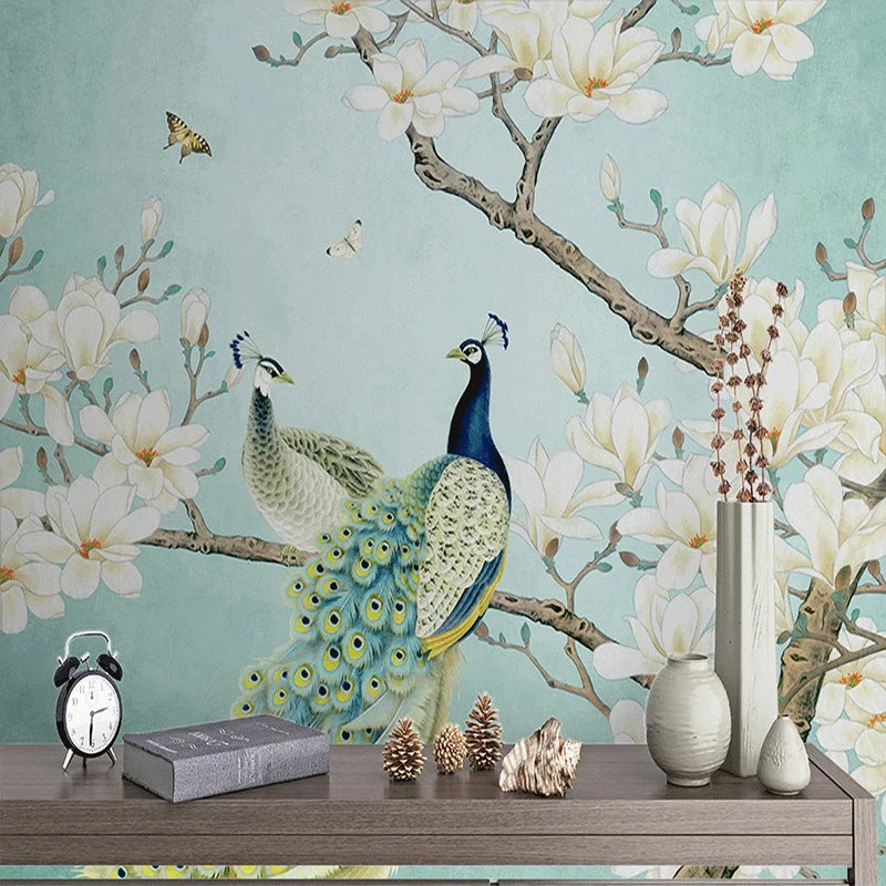 papier peint fleuri oiseaux