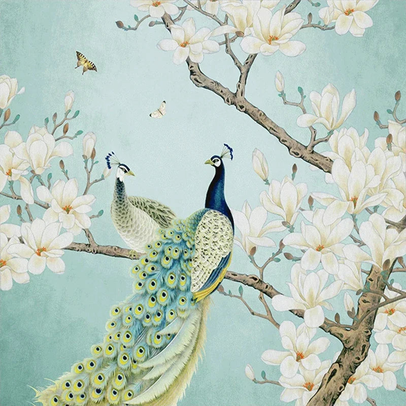 papier peint fleuri oiseaux