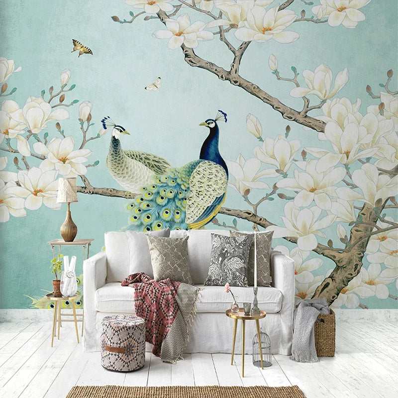 papier peint fleuri oiseaux