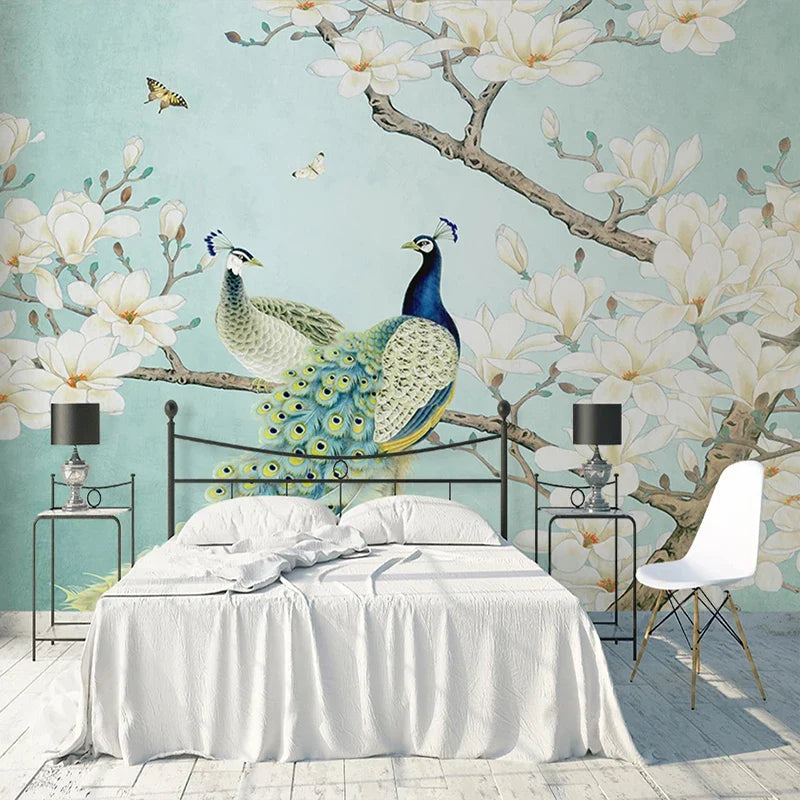 papier peint fleuri oiseaux