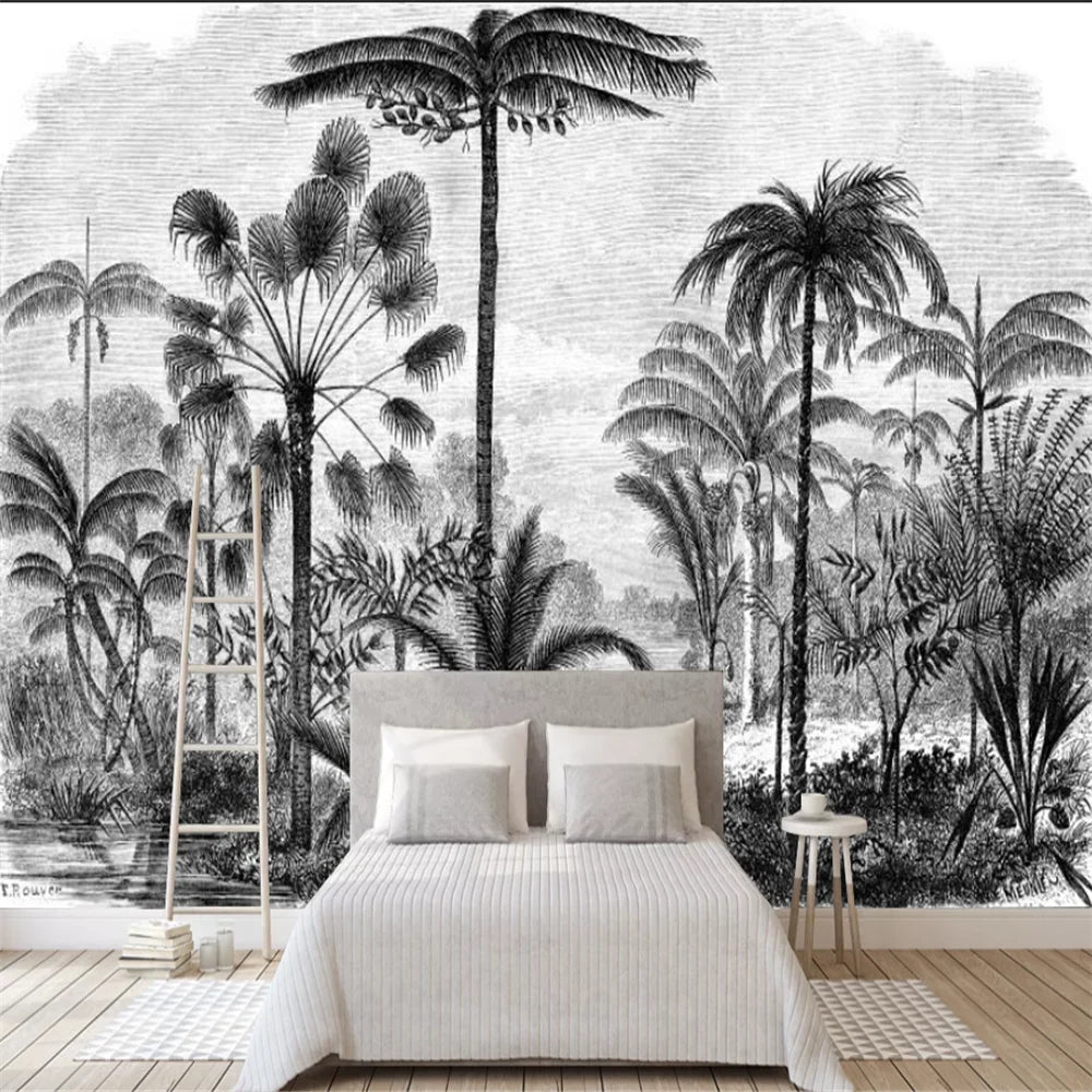 papier peint jungle noir et blanc - 1M²