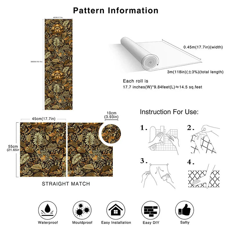 papier peint vintage fleuri - 45cmx300cm